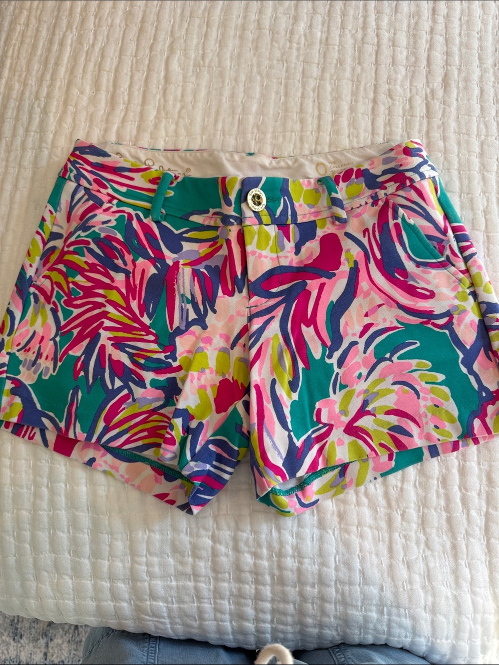 Lilly Pulitzer Vibrant Floral Print High-Waist Shorts - Pink, Teal & Lime